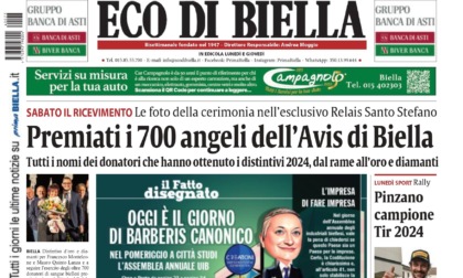 "Premiati i 700 angeli di Avis Biella": la prima pagina di Eco di Biella in edicola oggi