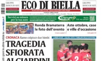 "Tragedia sfiorata ai giardini": la prima pagina di Eco di Biella in edicola oggi