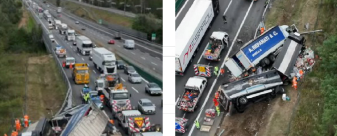 Tir Repanati e Menabrea si sono ribaltati sull’A4