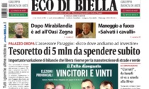 "Tesoretto da 5 mln da spendere subito": la prima pagina di Eco di Biella in edicola oggi