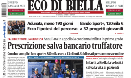 "Prescrizione salva bancario truffatore": la prima pagina di Eco di Biella in edicola oggi