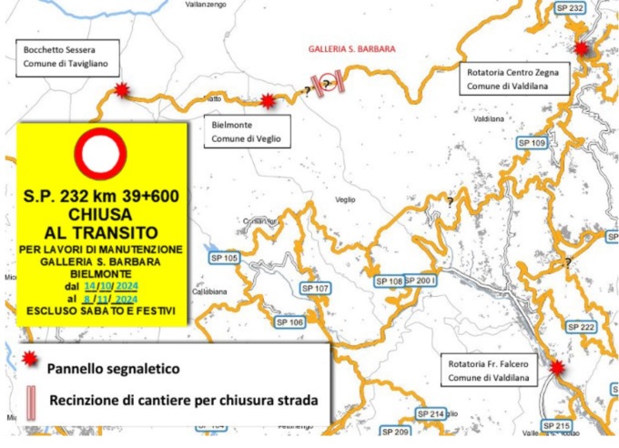 Transito sospeso nella galleria “Santa Barbara” della Panoramica Zegna