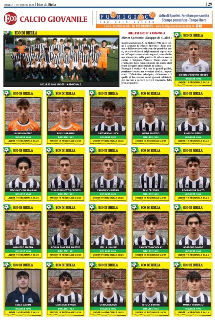 Calcio giovanile, da oggi con Eco di Biella le “figurine” dei calciatori biellesi