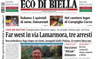 "Far west in via Lamarmora, tre arresti": la prima pagina di Eco di Biella in edicola oggi