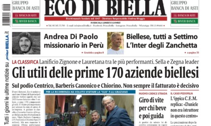 "Gli utili delle prime 170 aziende biellesi": la prima pagina di Eco di Biella in edicola oggi