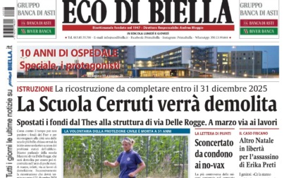 "La scuola Cerruti verrà demolita": la prima pagina di Eco di Biella in edicola oggi