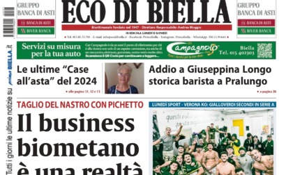 "Il business biometano è realtà": la prima pagina di Eco di Biella in edicola oggi