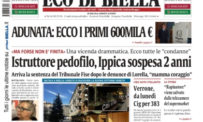 "Istruttore pedofilo, Ippica sospesa 2 anni": la prima pagina di Eco di Biella in edicola oggi