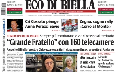 "'Grande Fratello' con 160 telecamere": la prima pagina di Eco di Biella in edicola oggi