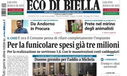 "Per la funicolare spesi già tre milioni": la prima pagina di Eco di Biella in edicola oggi