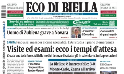 "Visite ed esami: ecco i tempi d'attesa": la prima pagina di Eco di Biella in edicola oggi