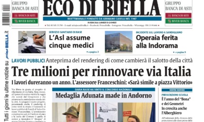 "Tre milioni per rinnovare via Italia": la prima pagina di Eco di Biella in edicola oggi