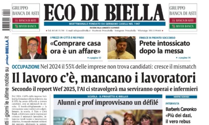 "Il lavoro c'è, mancano i lavoratori": la prima pagina di Eco di Biella in edicola oggi