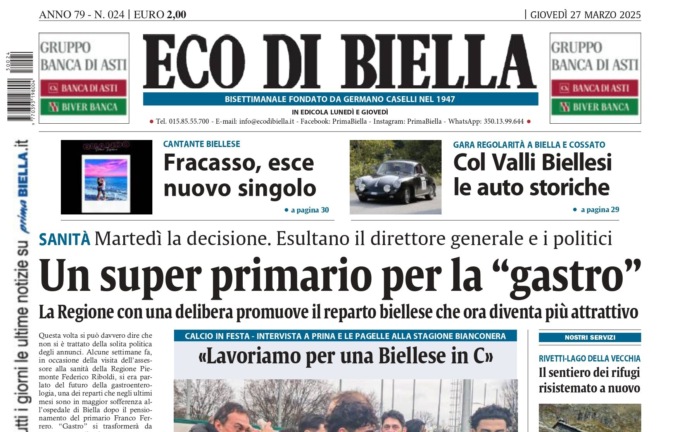 “Un super primario per la gastro”: la prima pagina di Eco di Biella in edicola oggi