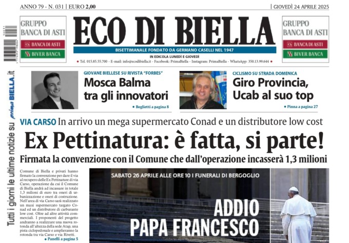 “Ex Pettinatura: è fatta, si parte!”: la prima pagina di Eco di Biella in edicola oggi
