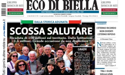 "Scossa salutare": la prima pagina di Eco di Biella in edicola oggi