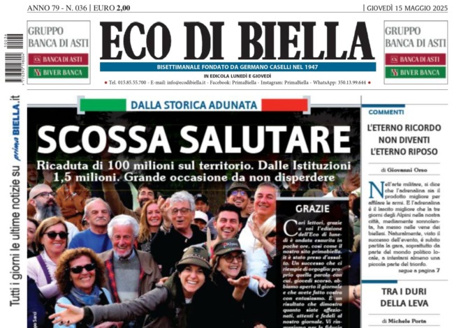 “Scossa salutare”: la prima pagina di Eco di Biella in edicola oggi