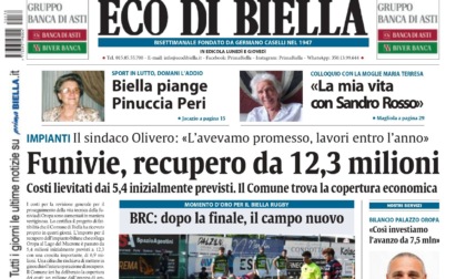 "Funivie, recupero da 12,3 milioni": la prima pagina di Eco di Biella in edicola oggi