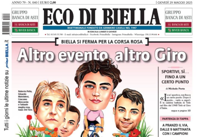 “Altro evento, altro Giro”: la prima pagina di Eco di Biella in edicola oggi