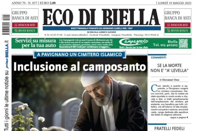 “Inclusione al camposanto”: la prima pagina di Eco di Biella in edicola oggi