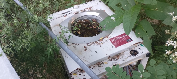 Lavatrice abbandonata nel verde tra Quaregna Cerreto e Valle Mosso: la denuncia di un lettore