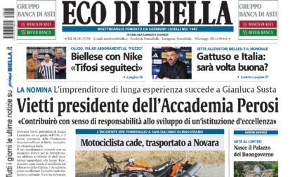 "Vietti presidente dell'Accademia Perosi": la prima pagina di Eco di Biella in edicola oggi