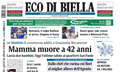 "Mamma muore a 42 anni": la prima pagina di Eco di Biella in edicola oggi