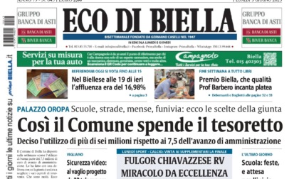 "Così il Comune spende il tesoretto": la prima pagina di Eco di Biella in edicola oggi