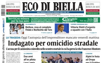 "Indagato per omicidio stradale": la prima pagina di Eco di Biella in edicola oggi