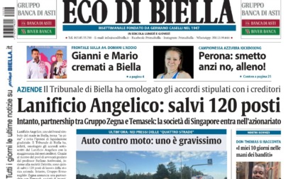 "Lanificio Angelico: salvi 120 posti": la prima pagina di Eco di Biella