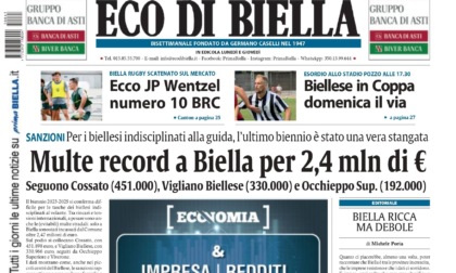 "Multe record a Biella per 2,4 milioni di euro": la prima pagina di Eco di Biella in edicola oggi