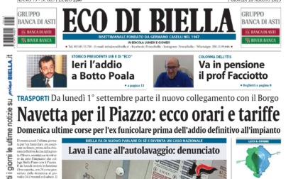"Navetta per il Piazzo, ecco orari e tariffe": la prima pagina di Eco di Biella in edicola oggi