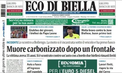 "Muore carbonizzato dopo un frontale": la prima pagina di Eco di Biella