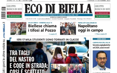 “Tra tagli del nastro e code in strada, così è scattato il nuovo anno scolastico”: la prima pagina di Eco di Biella in edicola oggi