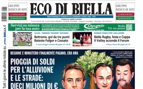 “Pioggia di soldi per l’alluvione e le strade”: la prima pagina di Eco di Biella in edicola oggi