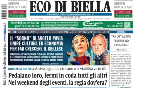 “Pedalano loro, fermi in coda tutti gli altri”: la prima pagina di Eco di Biella in edicola oggi