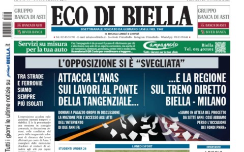 “L’opposizione si è ‘svegliata’”: la prima pagina di Eco di Biella in edicola oggi