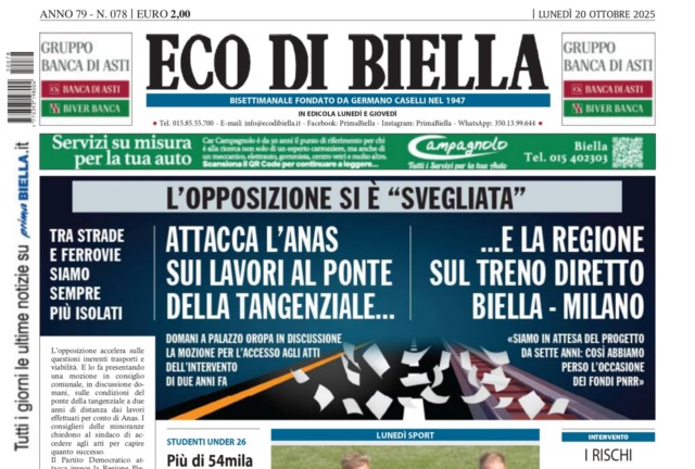 “L’opposizione si è ‘svegliata’”: la prima pagina di Eco di Biella in edicola oggi