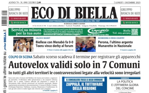 “Autovelox validi solo in 7 Comuni”: la prima pagina di Eco di Biella in edicola oggi