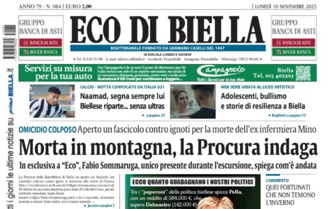 “Morta in montagna, la Procura indaga”: la prima pagina di Eco di Biella in edicola oggi