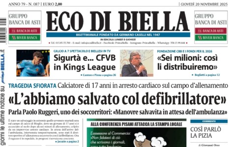 “L’abbiamo salvato con il defibrillatore”: la prima pagina di Eco di Biella in edicola oggi