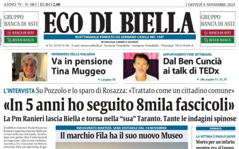 “In 5 anni ho seguito 8mila fascicoli”: la prima pagina di Eco di Biella in edicola oggi