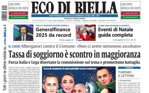 “Tassa di soggiorno è scontro in maggioranza”: la prima pagina di Eco di Biella in edicola oggi