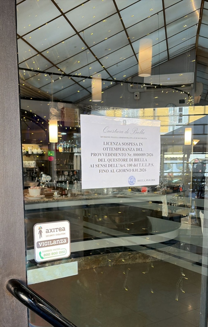 Bar chiuso per quattro giorni a Biella: sospesa la licenza per motivi di sicurezza