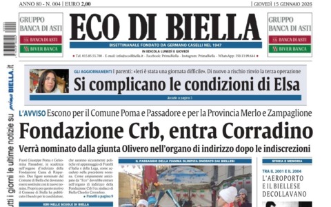 “Fondazione Crb, entra Corradino”: la prima pagina di Eco di Biella in edicola oggi
