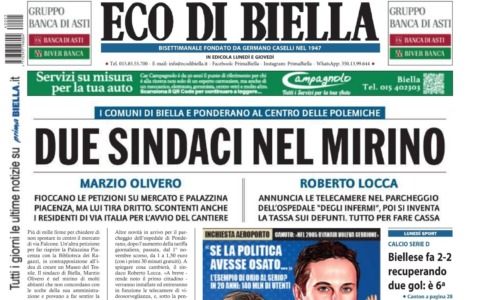 “Due sindaci nel mirino”: la prima pagina di Eco di Biella in edicola oggi