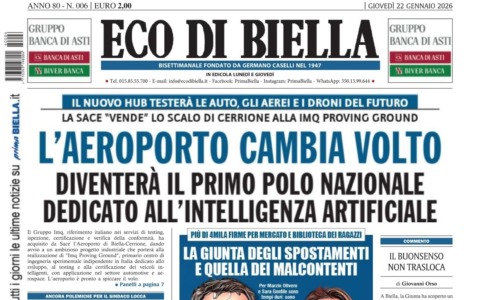 “L’aeroporto cambia volto”: la prima pagina di Eco di Biella in edicola oggi