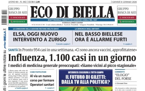 “Influenza, 1100 casi in un giorno”: la prima pagina di Eco di Biella in edicola oggi