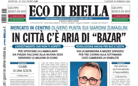 “In città c’è aria di bazar”: la prima pagina di Eco di Biella in edicola oggi