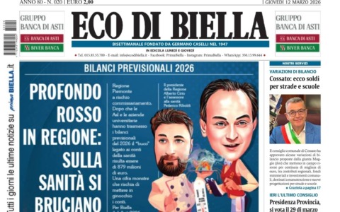 “Profondo rosso in Regione”: la prima pagina di Eco di Biella in edicola oggi